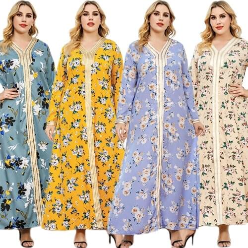 Kaftan Abaya Women Plus Size Boho Long Maxi Dress Muslim Hijab Dresses Turkish Gown Caftan Islamic Clothing Ramadan Loose Abayas