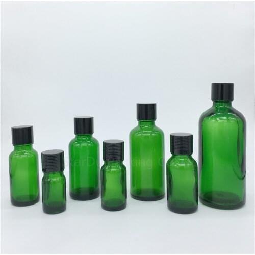 5ml/10ml/15ml/20ml/30ML/50ml/100ml Green Glass Bottle Vials Essential Oil Bottle With Black Screw Cap Perfume Bottle