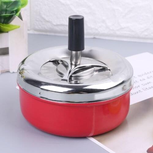 Round Metal Spinning Ashtray Press Rotary Cigarette Collector Smoke Holder