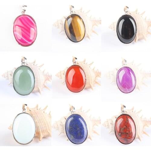 24x32MM Hot Sale!Fashion Oval Tiger eye Onyx Opal White Howlite Stone Carnelian Crystal Druzy Charm Pendant For Best Friend Gift