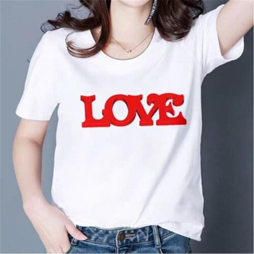 LINNA Womens Summer Fashion Love Harajuku Womens Short Sleeve T-shirt Womens White Short Sleeve Round Neck Casual T-Shirt