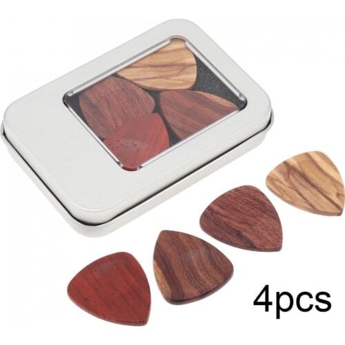 Guitar Picks 4pcs Wood Material Guitar Picks Plectrum String Instrument Accessories for Acoustic Bass Electric Guitars Ukulele