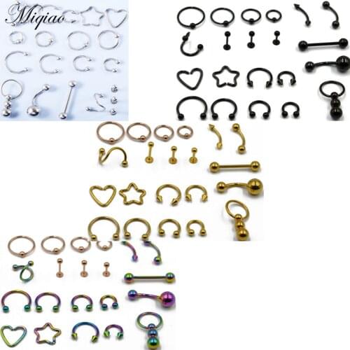 Miqiao 21pcs Hot Sale Simple Stainless Steel Suit Lip Nail Belly Button Nail Tongue Nail Body Exquisite Piercing Jewelry