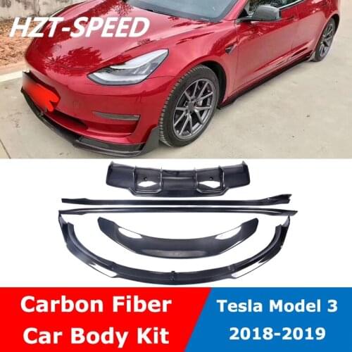 Model 3 Carbon Fiber V Type Front Rear Bumper Lip Diffuser Spoiler Side Skirts Car Body Kit For Tesla Model 3 Retrofit 2018-2019