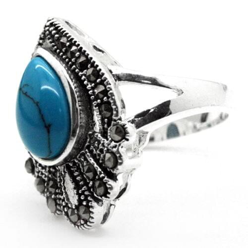 25*20mm fancy design BLUE Natural Stone MARCASITE silver color RING SIZE 7/8/9/10