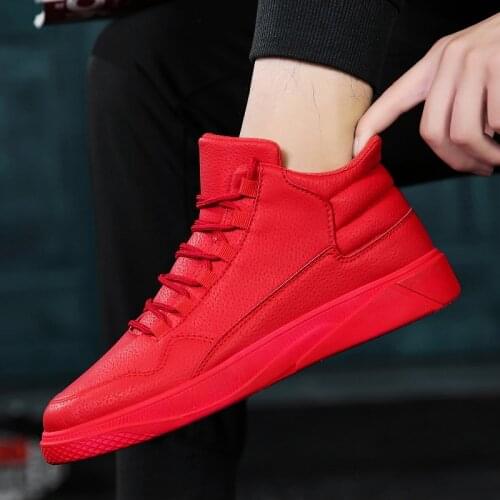 Mens Shoes Red High-top Shoes Korean Version Of The Trend Of Sports And Sneakers Plus Velvet Warm Cotton Shoes Tide Shoes