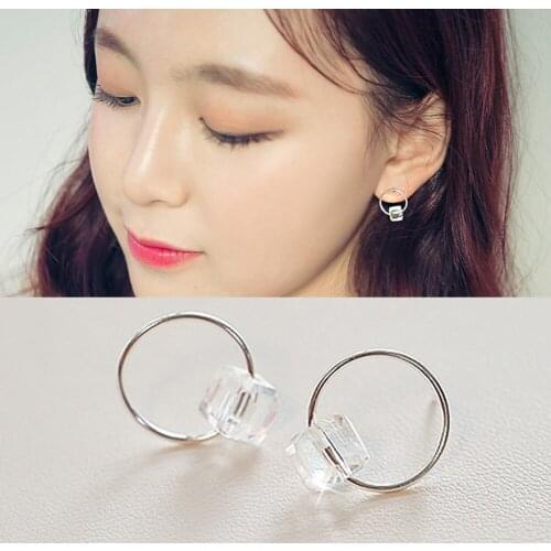 Gold Silver Round Circles Stud Earrings Women Crystal Beads Earring Ladies Rhinestone Zircon Jewelry Accessories