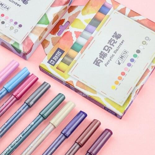 12/24 Colors Acrylic Marker Pen Waterproof Painting Creation Diy Colored Pen Set Hand-painted Clothes