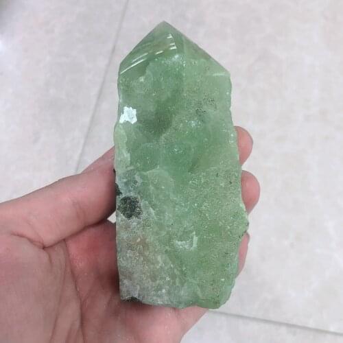 Natural Crystal Quartz Prehnite Specimen Tower Point Energy Reiki Stone Home Office Aquarium Decoration Accessories Gemstone