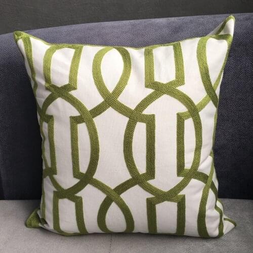 Modern Geometric Cord Embroidery Gray Green Canvas Home Cushion Cover 45 x 45 cm Gift Decorative Pillow Case