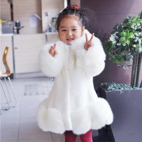 New 2021 Baby Girls Long Sleeve Winter Single Breasted Wedding Faux Fur Jacket Coat Children Clothing Formal Party Outwears C114