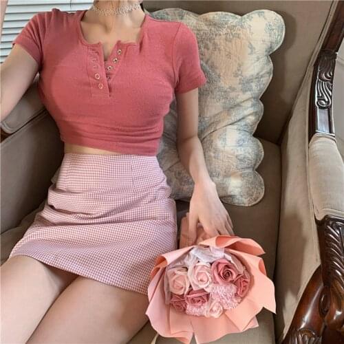 2021 spring and summer new style high waist slimming package hip sexy plaid temperament bust short skirt womens clothing