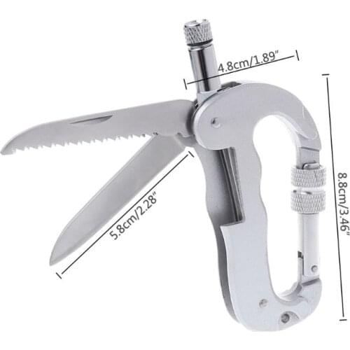 Outdoor EDC Folding Tool Multi Function Carabiner Hiking Camping Saw Knife LED