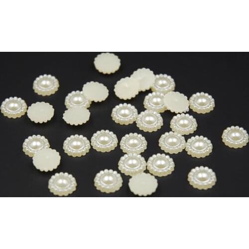 200Pcs/lot 10mm Half Round Flatback Flower Beads White/Ivory Imitation Pearls Wedding Cards Embellishments DIY