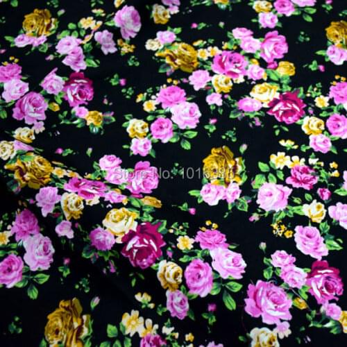 Hot 145CM Width Pink Floral 100% Cotton Fabric Poplin Fabric for telas patchwork black fabric