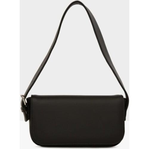 Womens Black Clamshell Baguette Bag