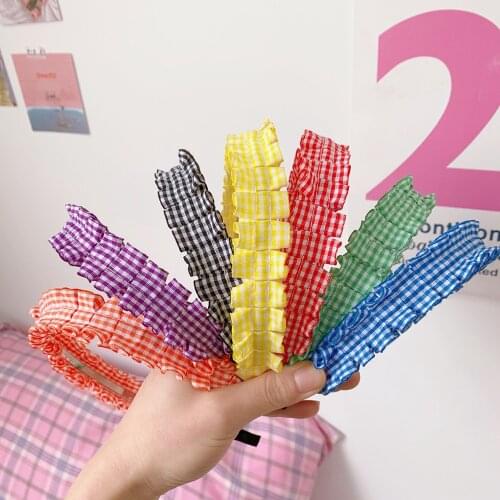 Women Sweet Plaid Ruffle Wrinkle Hairband Hairbands Sweet Headband Hair Bundle Lady Hair Hoops Fashion Accessories