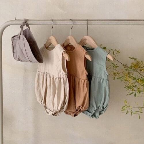 2020 boys and girls literary simple solid color sleeveless romper robe