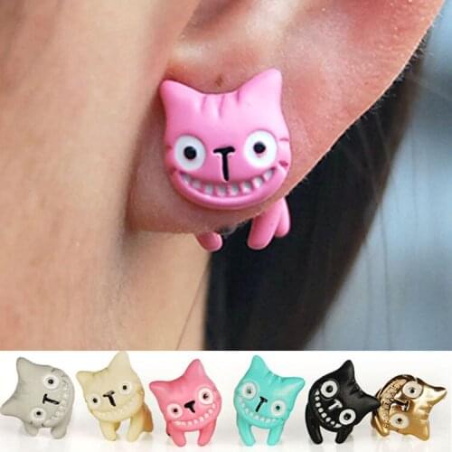 IVYYE Smile Cat 3D Fashion Anime Cartoon Earring Cute Animal Stud Earrings For Women Girls Kids Jewelry XMAS New Gift