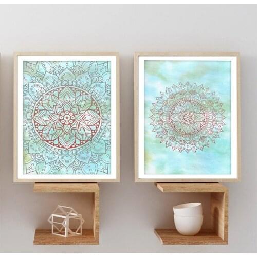 Nordic Fresh Mandala Canvas Painting Poster Boho Flower Pattern Zen Wall Art Print Neutral Muted Yoga Wall Decor for Bedroom