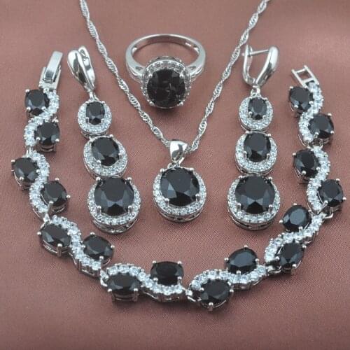 Special Black Cubic Zirconia Jewelry Set For Women Bridal jewelry Silver Color Earring Necklace Pendant Rings Bracelet YZ0122