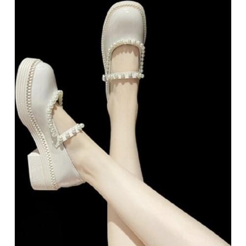 Summer new white small leather shoes womens Japanese Mary Jane thick bottom jk flat pearl single shoes