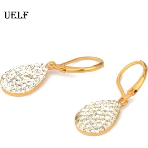 Uelf Water Drop Style Drop Earrings Gold Color Tone Fashion Cubic Jewelry For Women Statement Jewelry For Gift
