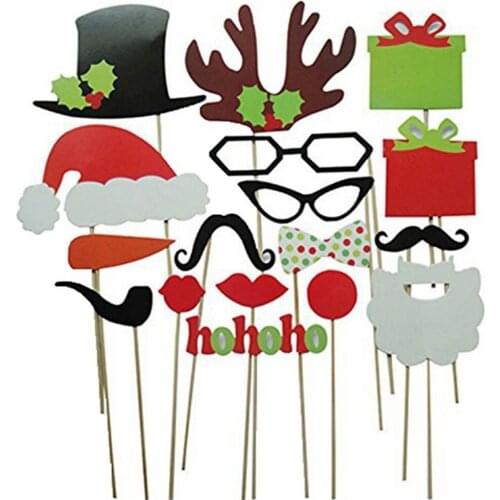 10 sets*17 pcs/set Funny Mask DIY Photo Booth Props Mustache Lip Hat Antler Gift Stick Christmas Party Supplies