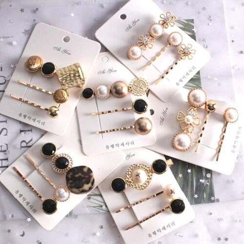 Chic Alloy Metal Hair Clips Pearls Hairpins Geometric Flower Barrett Women Hair Accessories Gold Color Hairgrip
