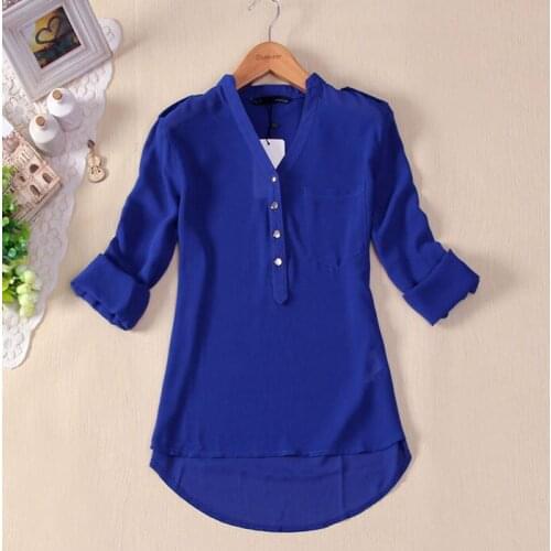 Women Spring Summer V-Neck Chiffon Long Sleeve Casual Shirt Blouse Solid color Formal shirt Cardigan button blouse for women2021
