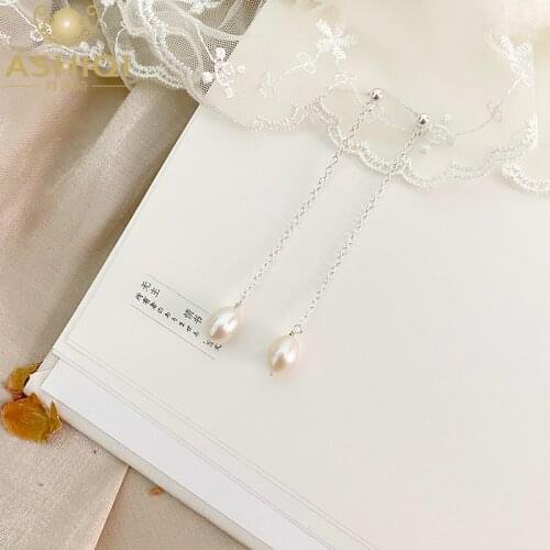 ASHIQI 925 Sterling Silver Long Earrings Natural Freshwater Pearl Jewelry for Women 2021 New Gift
