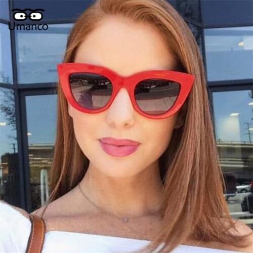Umanco Women Fashion Cat Eye Sunglasses for 2018 New Brand Design Plastic Sun Glasses Retro Black/Red/Blue/Purple Shades Eyewear