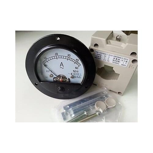 1 Set AC50A Round Analog AMP Panel Meter 62T2 65C5 + Current trensformer 50/5