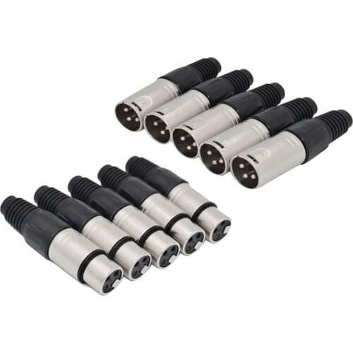 10Pcs 3 Pin XLR Solder Type Connector 5 Male + 5 Female Plug Cable Connector Microphone Audio Socket