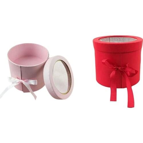 2Pcs Double Layers Round Rotating Box Gift Box Flower Box Packing Box DIY Gifts Box-Pink & Red