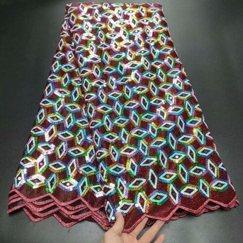 2021 High Quality African Mesh Lace Fabric French Nigerian Sequins Embroidery Net for Women Wedding Dress Party