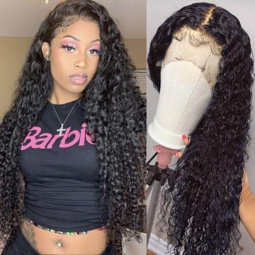 4X4 Kinky Curly cheap Human Hair Lace Closure Wigs Malaysia deep Curly For Black Women Wig Density 150% Perruque Cheveux Humain