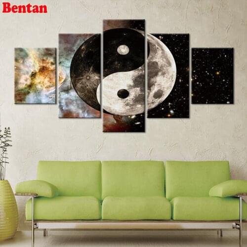 5 Panel 5d diy diamond painting "Chinese yin and yang" full drill round diamond embroidery rhinestone mosaic hobbies and crafts