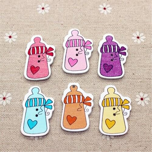 50pcs Mix Colors Cute Babys Bottle Wooden Button Sewing Accessories Decorative Buttons Handmade Scrapbooking Craft,23*36mm