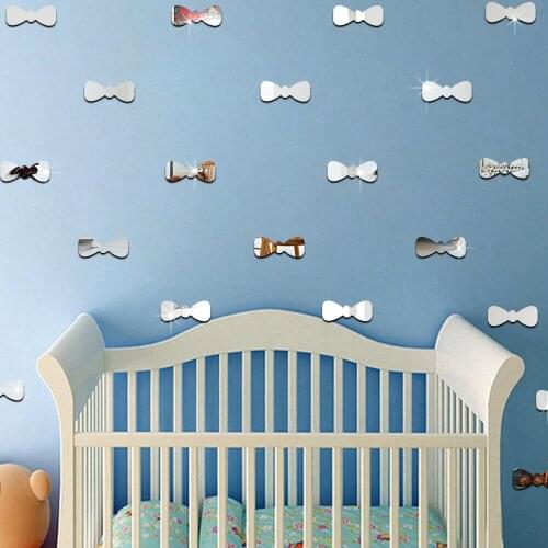 12pcs/set Acrylic Mirror Surface Tie Bow Wall Sticker For Kids Baby Nursery Room Art Mural Home Decor Cartoon Bowknot Wall Decal