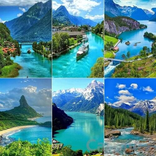 Landscape DIY 5D Diamond Painting River Scenery Cross Stitch Embroidery Rhinestones Full Round&Square Drill Home Decoration Gift