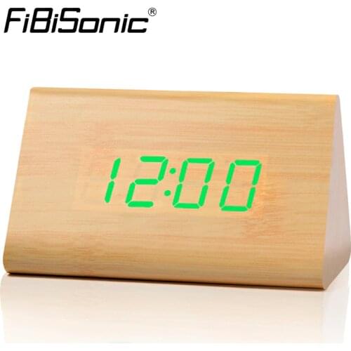 FiBiSonic New Triangle Red Led Alarm Clocks Wood Clock Sounds Control Table Clock Big Numbers Digital Antique Style Clocks