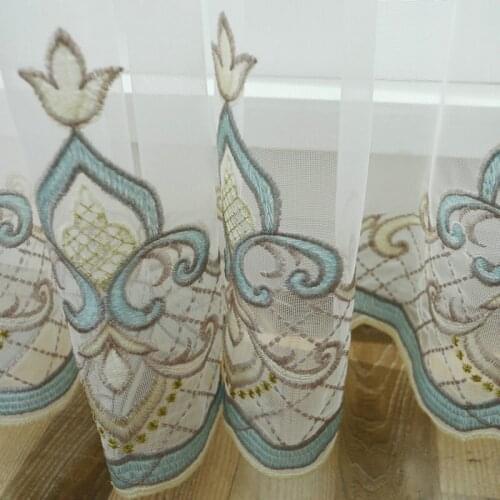 COLORFUL KING Classical European Embroidered Blue Curtains Drape Panel Sheer Tulle Curtains For Living Room Door Kitchen Bedroom