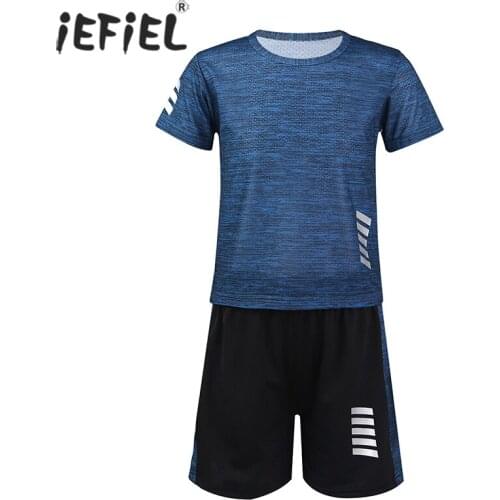 Kids Boys Summer Soccer Teenage Sport Suit Short Sleeves T-shirt+Shorts for Running Exercise Football Basketball Suit Sportswear