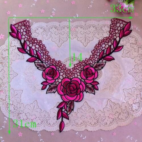 DIY Rose red Peony collar Craft Venise Lace Patches Flower Embroidery Lace Collar Sewing Neckline Collar Applique Venice lace