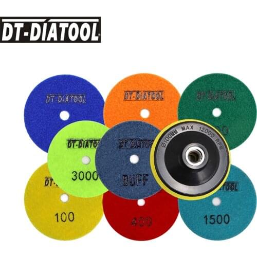 DT-DIATOOL 9pcs/pk Diamond Resin Bond Sanding Disc For Granite Marble Dry Flexible Polishing Pads Dia 4"/100mm Polishing Wheel