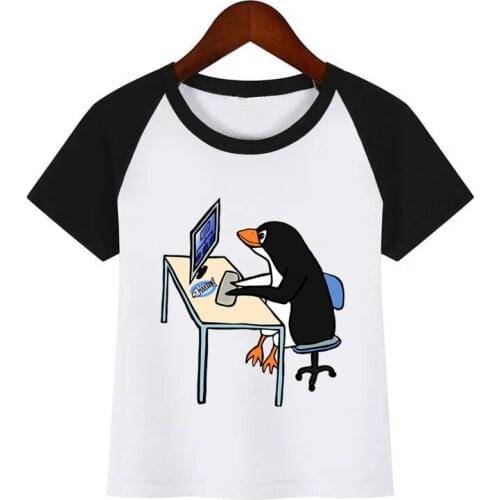 Boys and Girls Anime The LINUX Penguin In A Computer Print T Shirt Baby Kids Funny Clothes Chirden Summer T-shirt