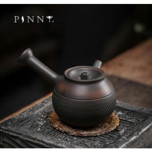 PINNY 170ML Purple Pottery Kung Fu Side Handle Pot Ceramic Jumping Knife Craft Tea Pot Retro Drinkware