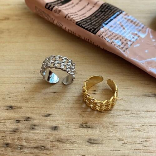 18k gold plated 1pc Authentic 925 sterling silver Double Rows open Chain Band Ring adjust Fine Jewelry TLJ1208