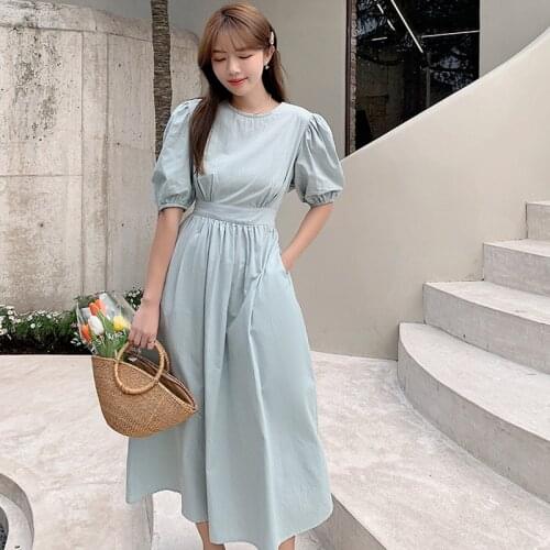 Korean Puff Sleeve Long Dress Women Summer Elegant White Dress Plus Size Party Dresses vestidos